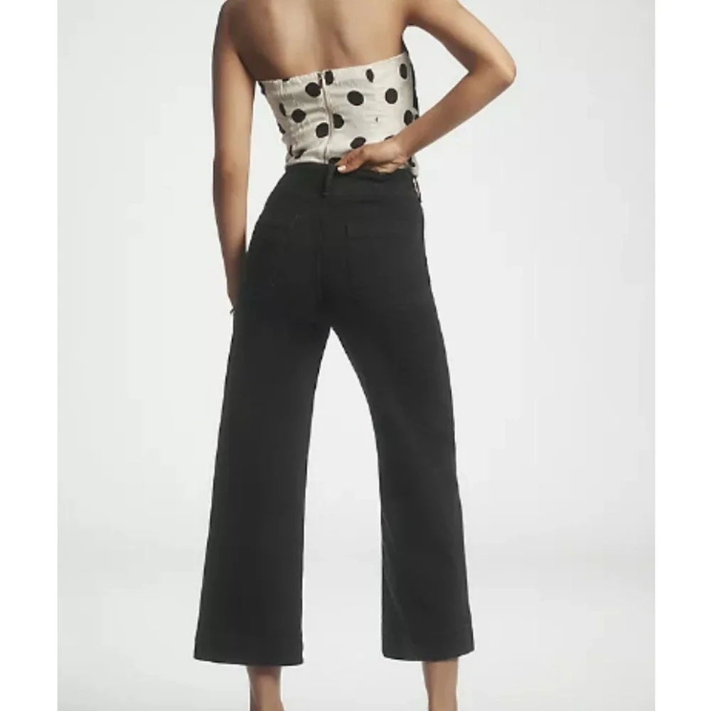 NEW Anthropologie Maeve The Colette High-Rise Crop Wide-Leg Jeans Black Size 29 - Picture 2 of 7